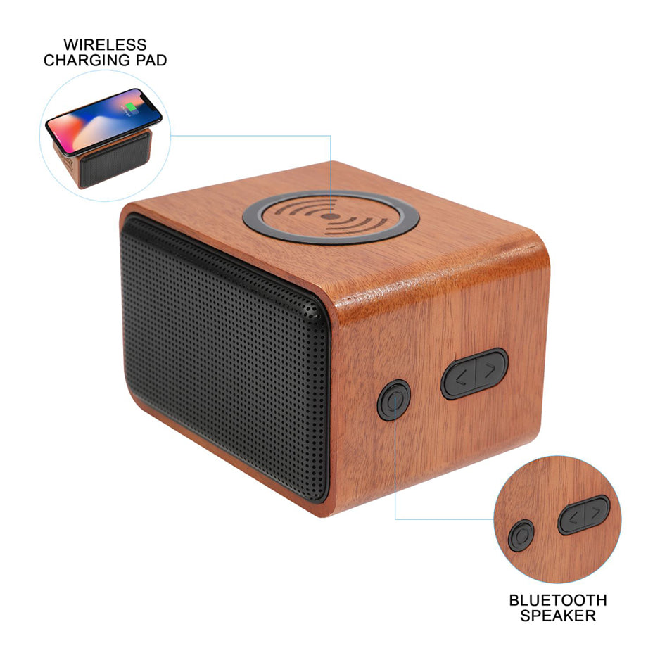 Wood Bluetooth Speaker w/ Wireless Charging Pad